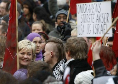 8 januar 2009 anti Israel demonstrasjon SV Kristin Halvorsen Norwegian minister of education former minister of Finance