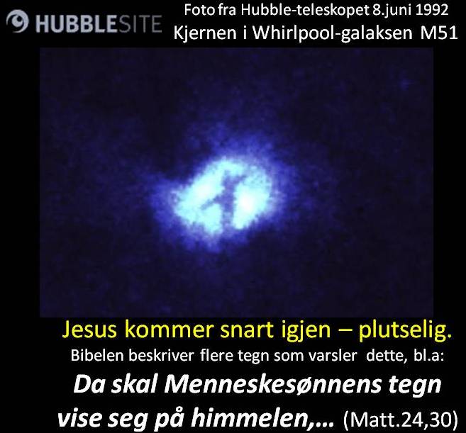 Bibelsk tegn endetiden Jesu gjenkomst opprykkelsen Kors Foto fra Hubble teleskopet M51 Bible sign Jesus comes back rapture